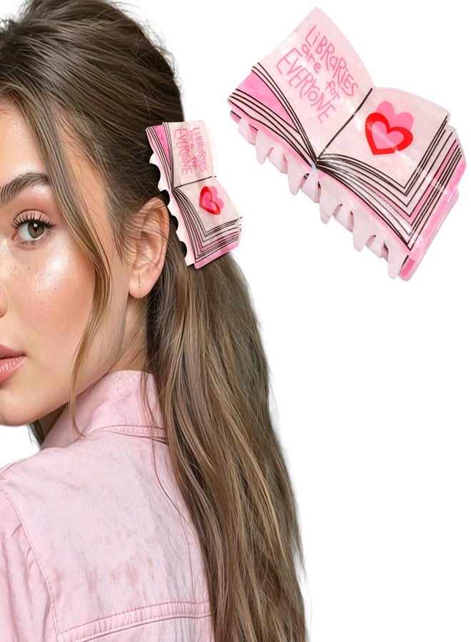 Hapdoo 1pc Funny Hair Clips, Book Shape Claw Clips Novelty Hair Accessories for Women Girls, Pink Teacher Book Claw Clips Gifts for Her - Image 1